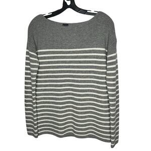 Gap Merino Wool Blend Gray & White Striped Pullover Sweater Size Medium New